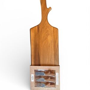 Natural Elements Contemporary Living Wooden Cheese & Knife Set Board NWT